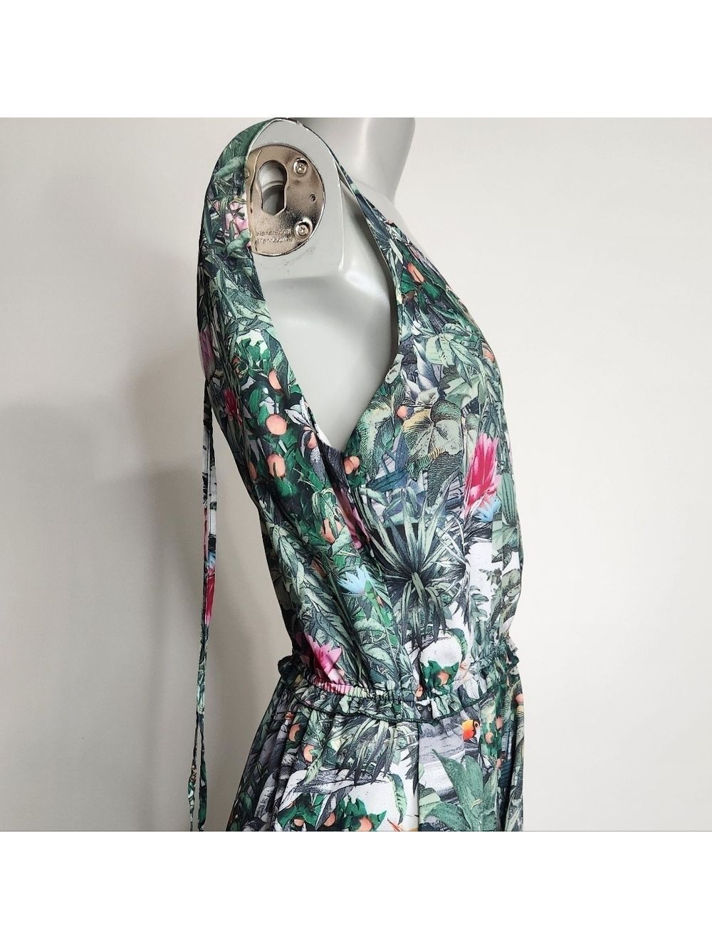 H&M Conscious Collection Green Tropical Print Floor Length Dress Size 10 - Picture 7 of 14